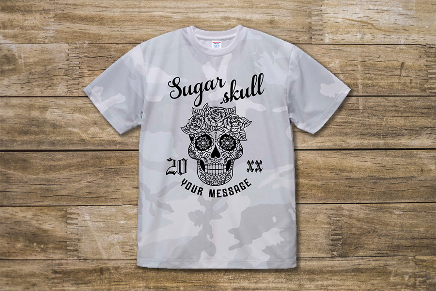 メッセージ入りシュガースカルのカモフラージュTシャツをオリジナルでプリント　趣味・ハンドメイドのテンプレート