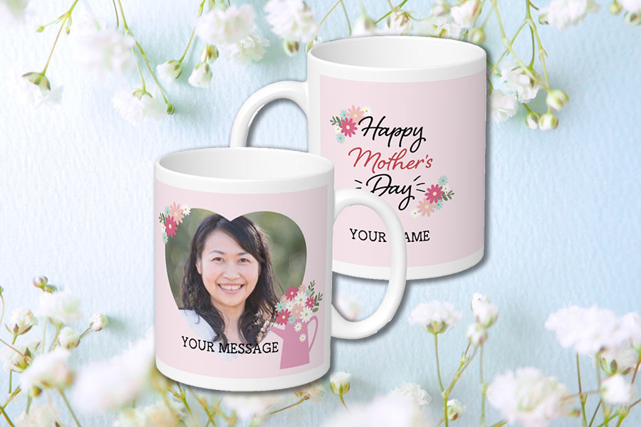 お花とハートがおしゃれなマグカップをオリジナルでプリント　母の日のテンプレート