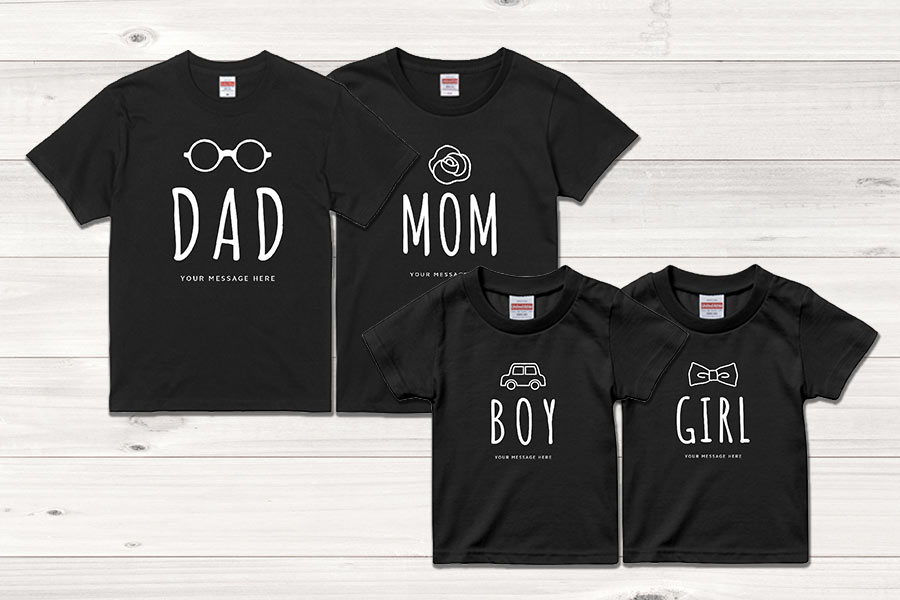 メガネのイラストとDADのロゴ入りTシャツをオリジナルでプリント　親子Tシャツのテンプレート