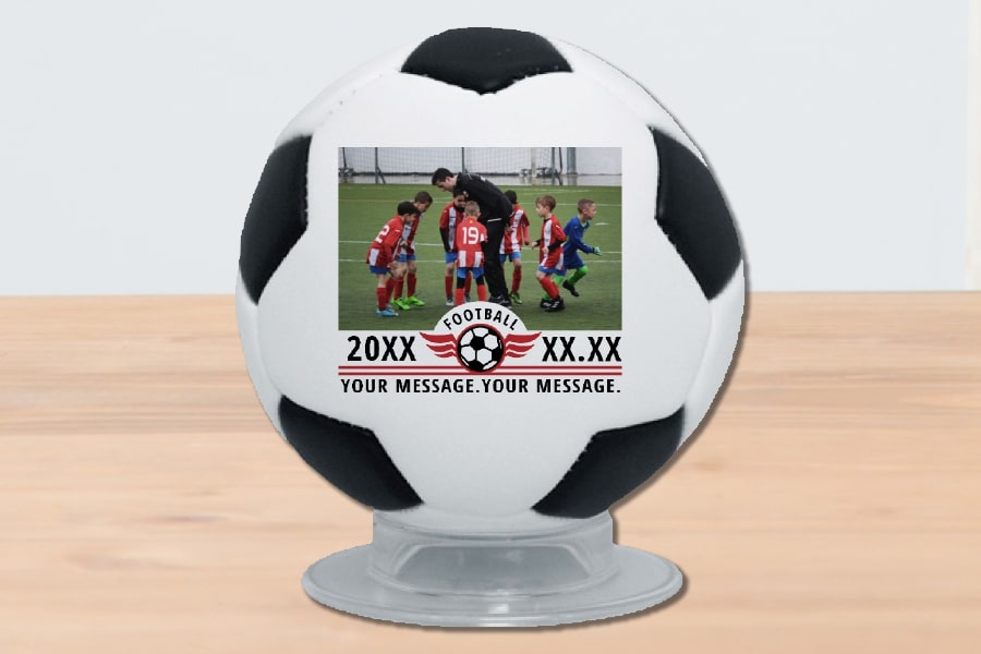 羽のロゴがかっこいい写真入り記念ミニサッカーボールをオリジナルでプリント　記念ボールのテンプレート