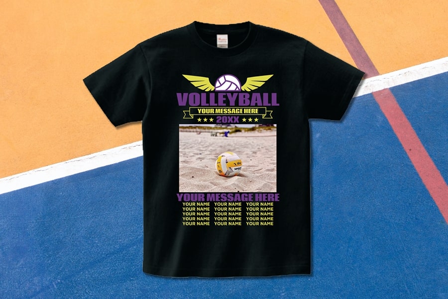 バレーボールのロゴがカッコいいバレーチームの記念Tシャツをオリジナルでプリント　バレーボールチームのテンプレート