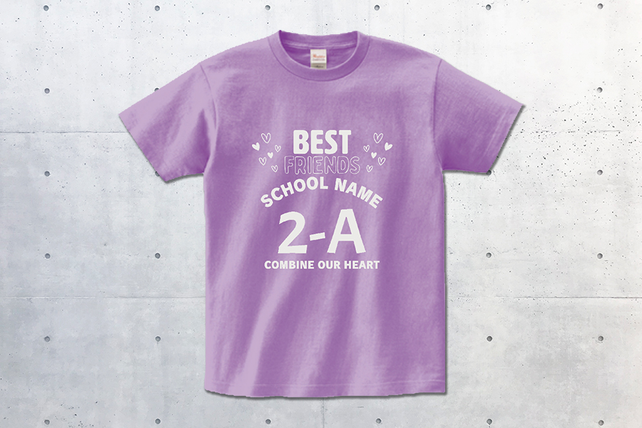 ハートのロゴがかわいいクラスTシャツをオリジナルでプリント　クラスTシャツのテンプレート
