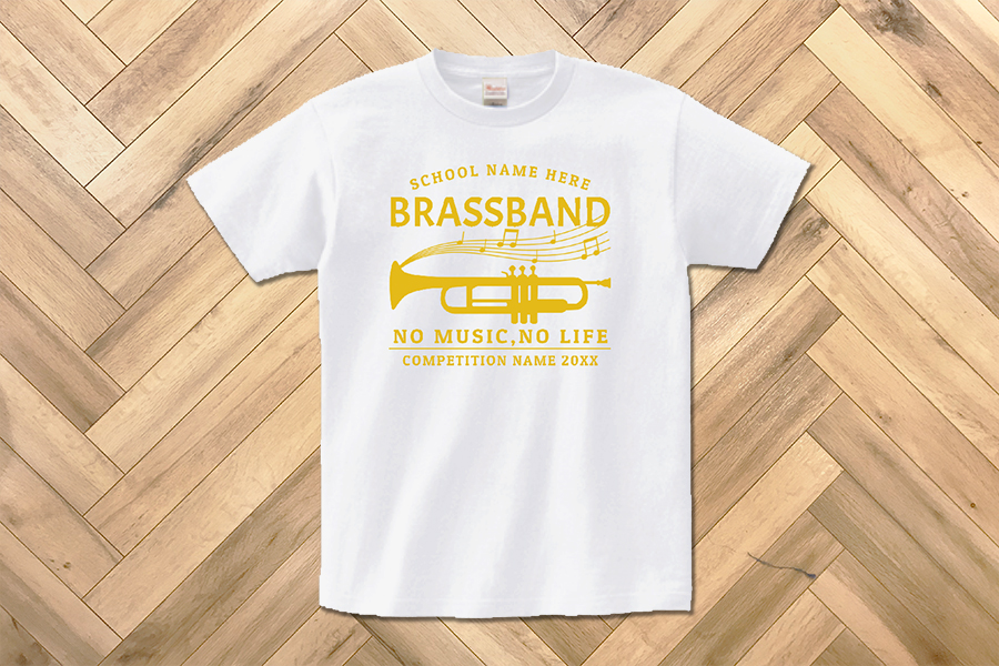 トランペットのイラスト入り吹奏楽部のTシャツをオリジナルでプリント　文化系部活のテンプレート