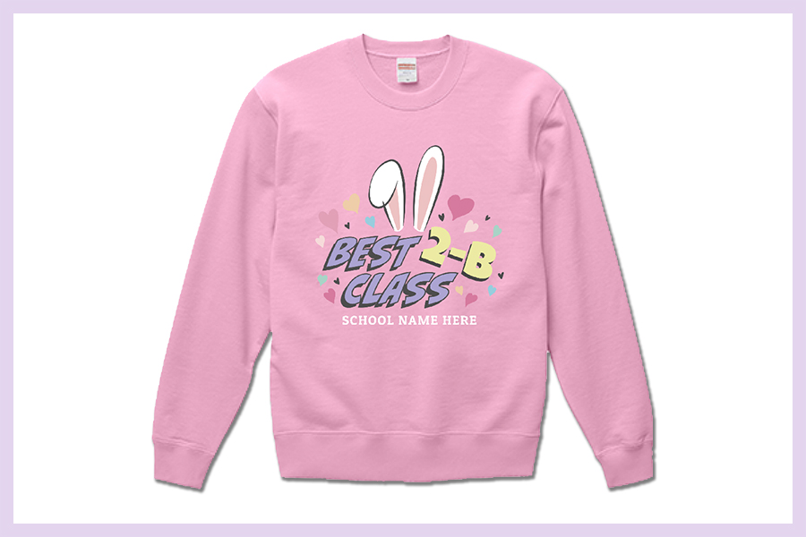 カワイイうさぎ耳のクラスロゴ入りスウェットをオリジナルでプリント　クラスTシャツのテンプレート