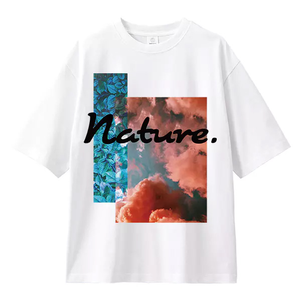 MARKLESS STYLE 7.4oz カスタムデザインオーガニックコットンTシャツ オーバーサイズのデザイン合成イメージ