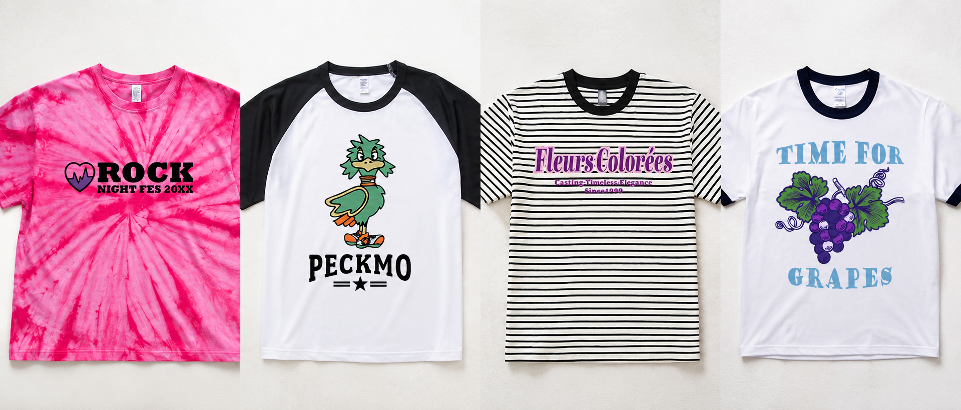 タイダイ・ラグラン・ボーダー・リンガーTシャツのオリジナルプリント