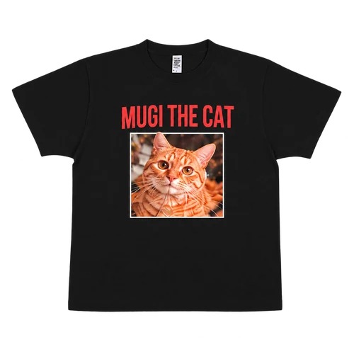 愛猫ムギをプリントした黒Tシャツ